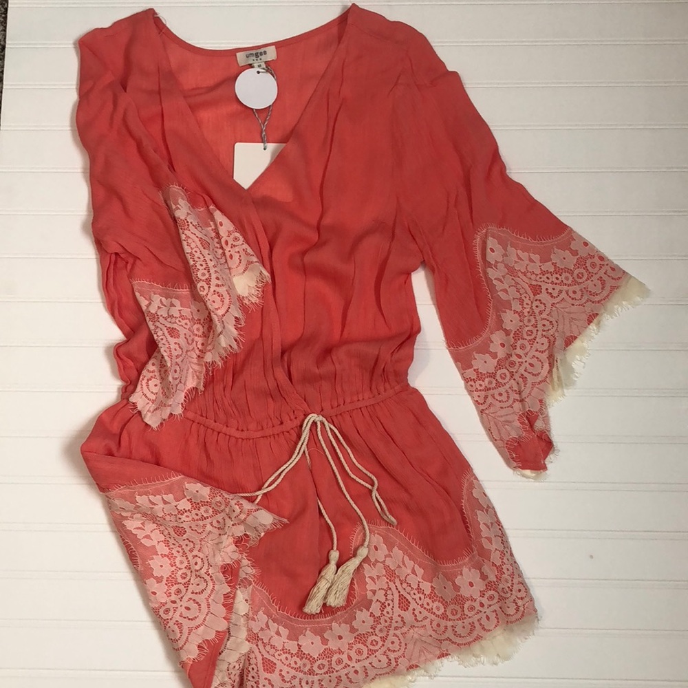Coral Lace Romper